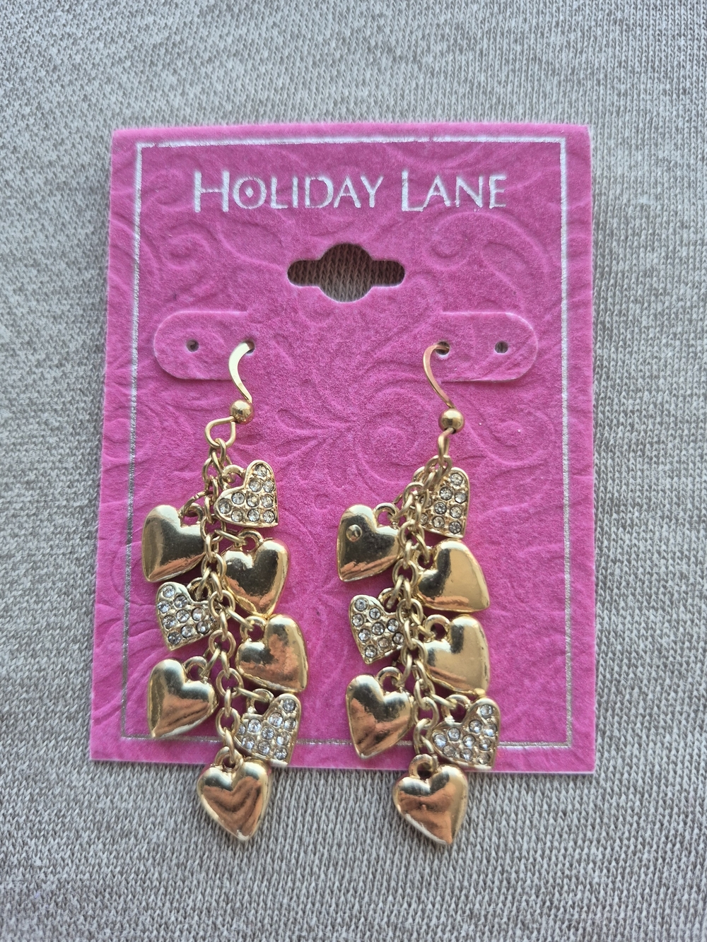 Holiday Lane Gold Heart Dangle Earrings - Pink Card